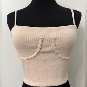 Lulu's Cream  Ribbed Crop Spaghetti Strap Top Size Medium